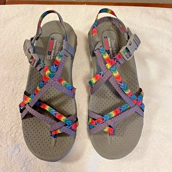 Skechers Women's Reggae Bright Direction Rainbow Sport Sandal Shoe Size 7 - Picture 3 of 10